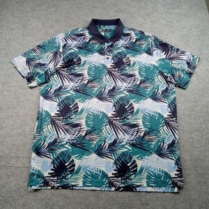 Chase 54 Polo Shirt Mens 2XL Blue Green Tropical Leaf Golf Performance Print
